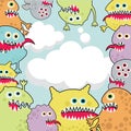 Cute monsters banner cloud shape. Royalty Free Stock Photo