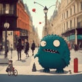 cute monsters on the city street