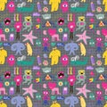 Cute monsters and freaks. Seamless background.