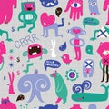 Cute monsters and freaks. Seamless background.