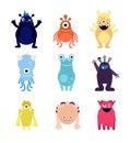 Cute monsters. Funny monster aliens mascots. Crazy hungry halloween toys isolated cartoon vector characters Royalty Free Stock Photo