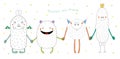 Cute monsters holding hands Royalty Free Stock Photo