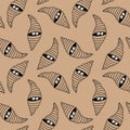 Cute monsters peek out of their cocoon. Hand drawn illustration, seamless pattern