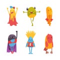 Cute monsters set. Bright joyful funny aliens with friendly faces cartoon vector illustration