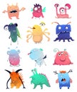 Cute monsters set. Cartoon characters in color pencil style. Isolated objects on white background.