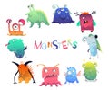 Cute monsters set. Cartoon characters in color pencil style. Isolated objects on white background