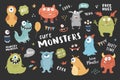 Cute monsters set. Cartoon monsters collection. Vector illustration Royalty Free Stock Photo