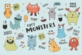 Cute monsters set. Cartoon monsters collection. Vector illustration Royalty Free Stock Photo