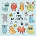 Cute monsters set. Cartoon monsters collection. Vector illustration Royalty Free Stock Photo