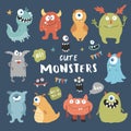 Cute monsters set. Cartoon monsters collection. Vector illustration Royalty Free Stock Photo