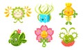 Cute Monsters Set, Funny Fantasy Plants Characters, Mobile or Computer Game User Interface Assets Vector Illustration Royalty Free Stock Photo