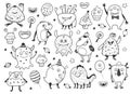 Cute monsters set. Kids coloring page Royalty Free Stock Photo