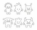 Cute Monsters Set. thin line style Royalty Free Stock Photo