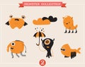 cute monsters, set of vector illustrations Royalty Free Stock Photo