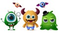 Cute monsters vector character set. Little cute monsters with scary and crazy faces for design elements