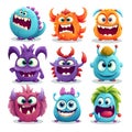 Huge vector cute funny monster clip art hand drawn collection. Colorful comic ugly character set. Monster colorful round Royalty Free Stock Photo