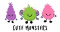 Cute monsters on a white background. children`s illustration for posters, notebooks and stationery. sticker for printing on