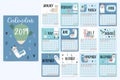 Cute monthly calendar 2019 with llama,luggage,cactus,geometrical Royalty Free Stock Photo