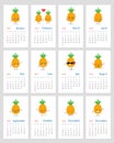 Cute monthly pineapple calendar 2019