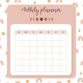 Cute monthly planner in boho style. Daily, weekly template. Business organizer page. Kids schedule. Flat cartoon vector