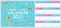 Cute Monthly Planner With Doodles, 2022 Calendar Template. Kids Schedule, School Organizer With Notes Vector, Month