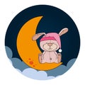Cute moon sleeping icon
