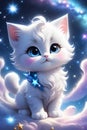 A cute moonbeam kitten, with fur like stardust and eyes twinkling like constellations, disney style, cartoon, fantasy art