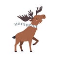 Cute Moose as Arctic Animal with Horns Wearing Scarf Vector Illustration Royalty Free Stock Photo