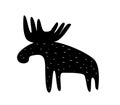 A cute moose. Black silhouette of elk. Simple animal illustration. Royalty Free Stock Photo