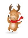 Cute Moose or Reindeer celebrate winter holidays happy expression - vector illustration isolated on transparent background