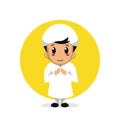 Cute moslem boy kid praying gesture vector illustration