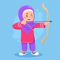 Cute moslem girl doing archery sport illustration