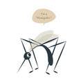 Cute mosquito isolated on white background and speech balloon