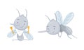 Cute mosquito set. Funny hungry parasitic insect character cartoon vector illustration Royalty Free Stock Photo