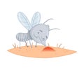 Cute mosquito sucking blood. Adorable parasitic insect funny character cartoon vector illustration Royalty Free Stock Photo