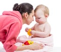 Cute mother and baby after bathing Royalty Free Stock Photo