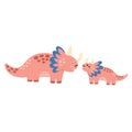 Cute mother and baby dinosaurs print. Funny triceratops dino family clipart Royalty Free Stock Photo