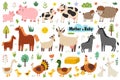 Cute mother and baby farm animals set. Mother Day bundle with funny animals and plants Royalty Free Stock Photo