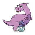 cute mother dinosaur with baby breaking the shell egg