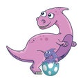 cute mother dinosaur with baby breaking the shell egg