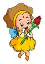 The cute mother of fairy girl is holding the magic rose wand