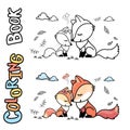 Cute mother fox and child fox,love emotion,cartoon coloring book