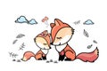 Cute mother fox and child fox,love emotion,cartoon