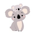 Cute Mother Koala and her Little Baby, Beautiful Australian Animals Cartoon Character Vector Illustration Royalty Free Stock Photo