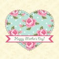 Cute Mothers Day card as shabby chic heart