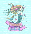 Cute motivational poster, season greeting card, sticker or print with mermaid. Lettering