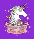 Cute motivational poster with unicorn and lettering