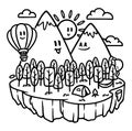 Cute mountain and forest line illustration