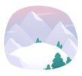 Cute mountain snowy nature, landscape in winter with snow, simple scenery of oval shape Royalty Free Stock Photo