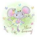 Cute mouse ballerina dancing. I love dancing. Inscription. Vector Royalty Free Stock Photo